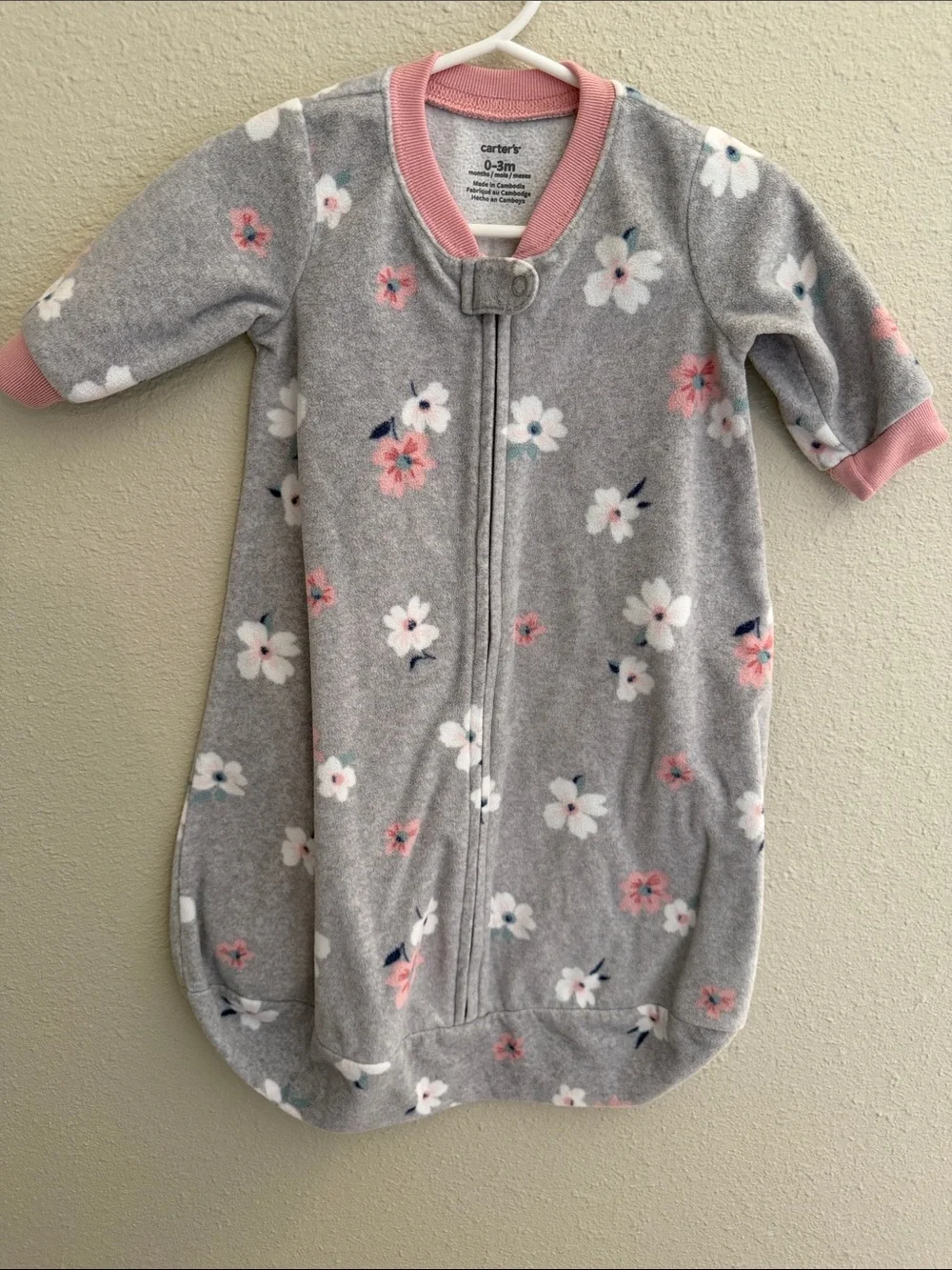 Carter's Gray Floral Fleece Sleep Sack with Pink Trim